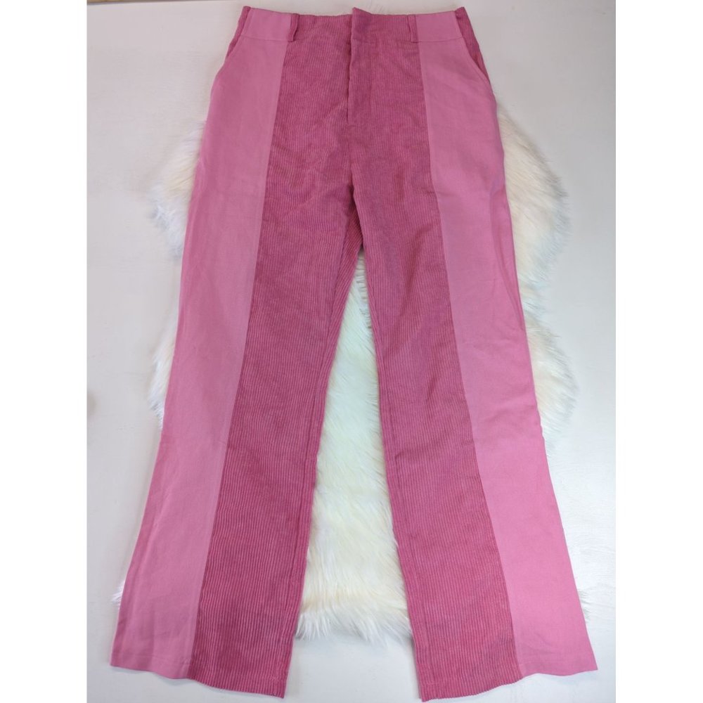Two Tone Straight Leg Corduroy Panel Pants Bubblegum Pink Hight Waist L 29